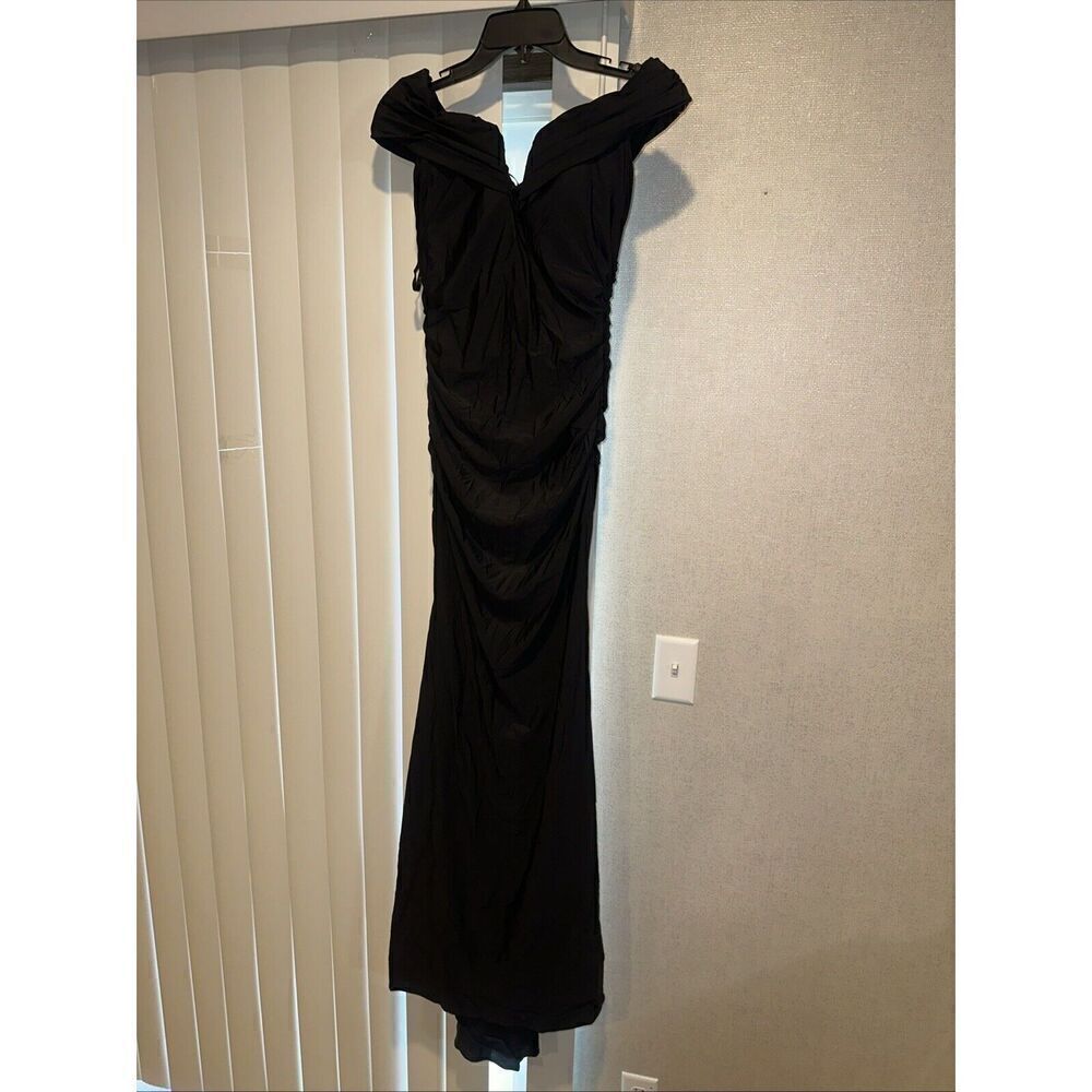 La Femme Black Off-the-Shoulder Ruched Jersey Column Gown Size 4 Orig $328. 14
